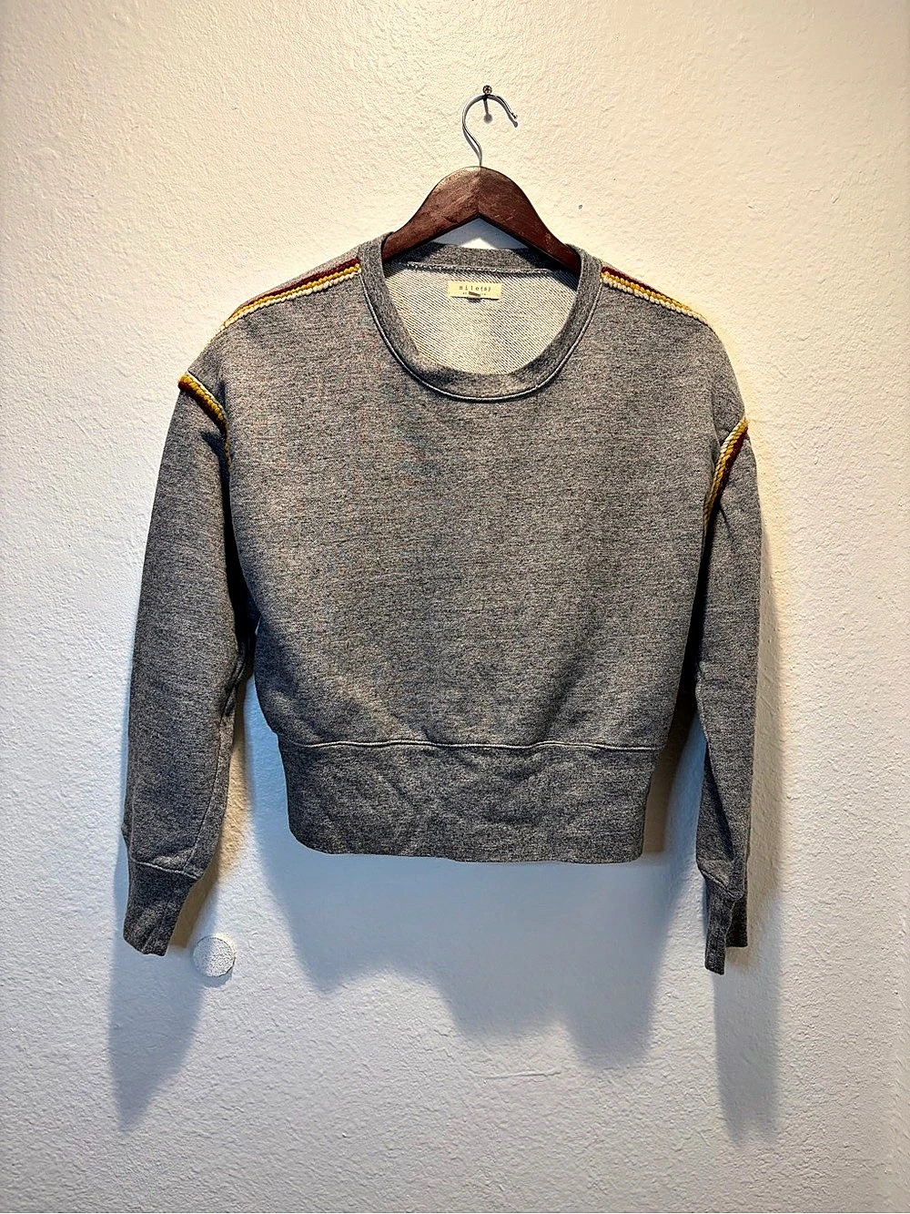 Mile(s) Color Block Cropped Sweatshirt Gray & Yellow Medium